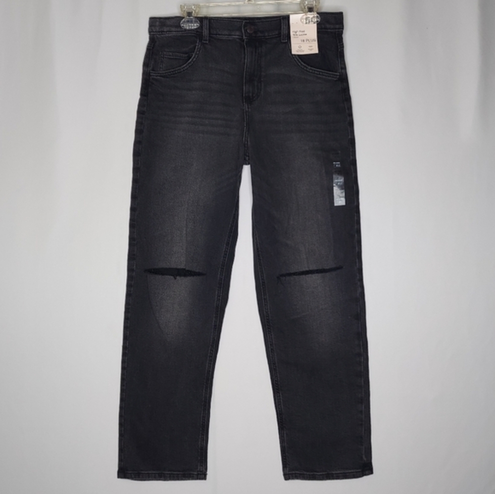 SO High Rise‎ 90s Loose Jeans Womens 18 Distressed Stretch Black Gray Pocket